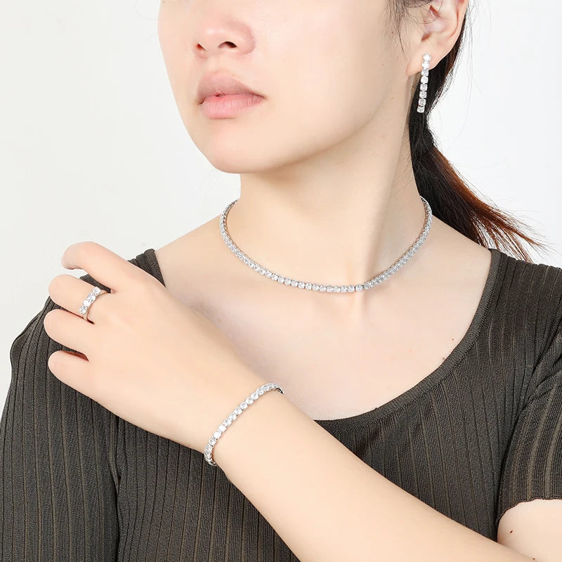 HADIYANA-Conjunto de Jóias Transparente Brilhante, Acessórios Vintage, Colar Elegante, Pulseira, Anel, Brinco, Moda, BN8954
